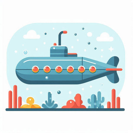 Submarine in the sea. Flat vector illustration on white background.のイラスト素材