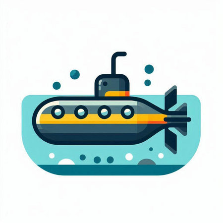 Submarine flat color icon. Submarine vector illustration on white background.のイラスト素材