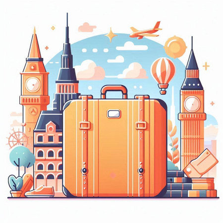 Travel and tourism concept. Vector illustration in flat cartoon style. Big Ben and London.のイラスト素材