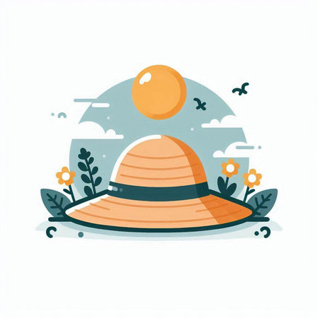 Illustration of a summer hat on a background of the sky.のイラスト素材