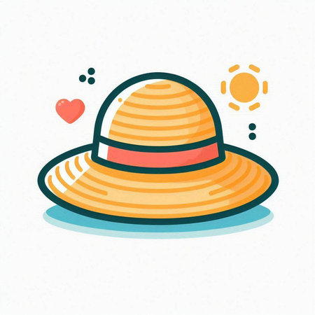 Summer hat on white background. Vector illustration in doodle style.のイラスト素材