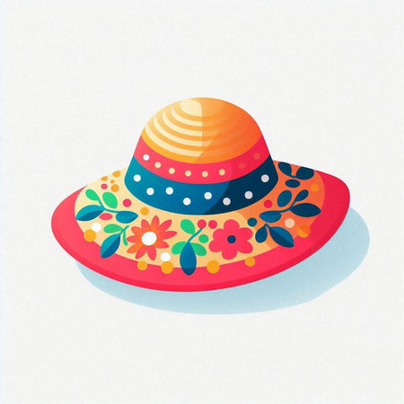 Mexican hat with floral pattern on white background. Vector illustration.のイラスト素材