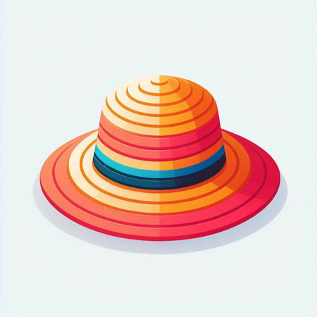 Red and orange summer hat isolated on white background. Vector illustration.のイラスト素材