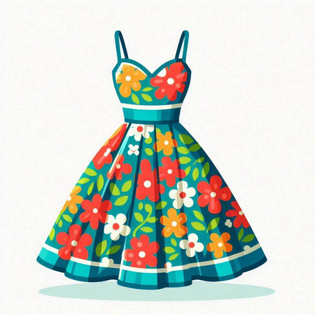 Fashionable dress with floral pattern on white background. Vector illustration.のイラスト素材