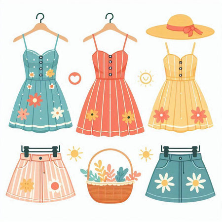 Set of cute summer dresses. Vector illustration in a flat style.のイラスト素材
