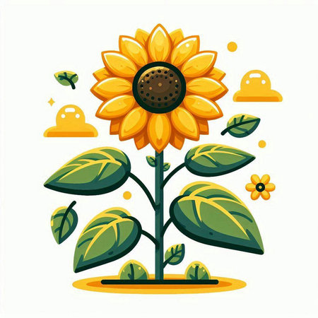 Sunflower plant vector illustration. Flat style. Isolated on white background.のイラスト素材