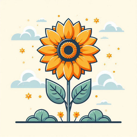 Cute sunflower vector illustration in flat style. Sunflower icon.のイラスト素材