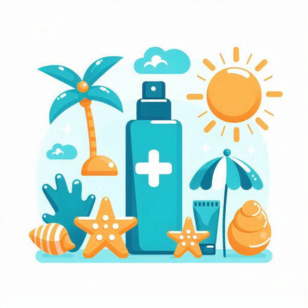 Illustration of a flat design of summer vacation. Vector illustration.のイラスト素材