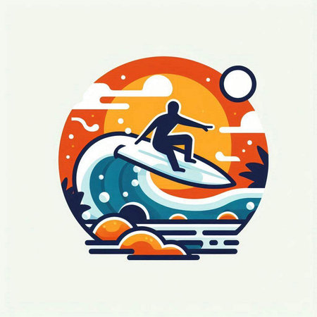 Surfer on the waves logo. Vector illustration of a surfer on a surfboard.のイラスト素材