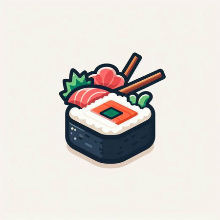 Sushi icon in flat style. Japanese food. Vector illustration.のイラスト素材