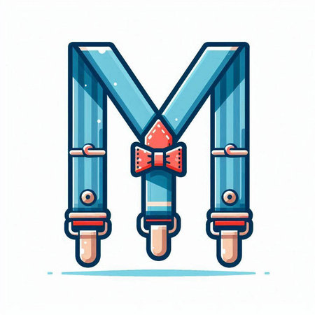Letter M with bow tie. Vector illustration in cartoon comic style.のイラスト素材