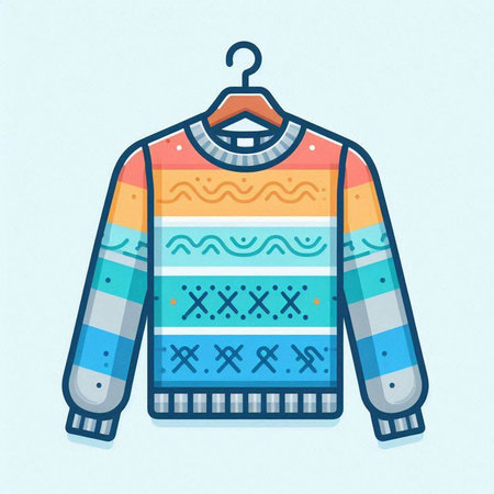 Winter ugly sweater on hanger. Colorful vector illustration in flat style.のイラスト素材
