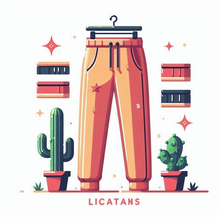 Lilac pants with cactus and books. Vector flat illustrationのイラスト素材