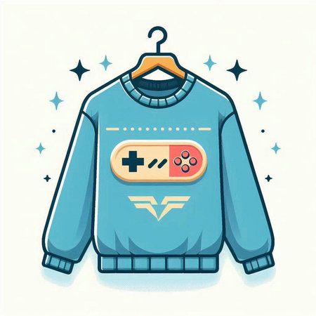 Illustration of a blue sweater with a gamepad on a hangerのイラスト素材