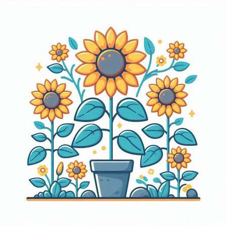 Sunflowers in a pot on a white background. Vector illustration.のイラスト素材