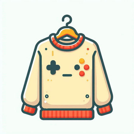 Cute sweater with a funny face. Vector illustration in flat style.のイラスト素材