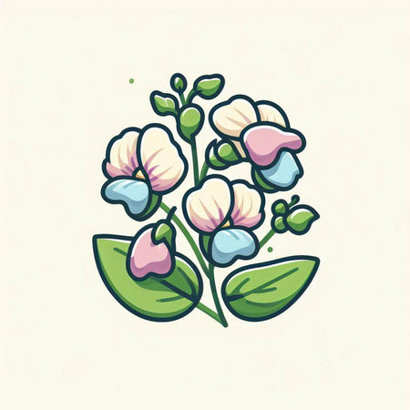 Illustration of hand drawn wild pea flowers, vector illustration.のイラスト素材