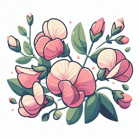 Vintage floral bouquet with pink flowers. Hand drawn vector illustration.のイラスト素材