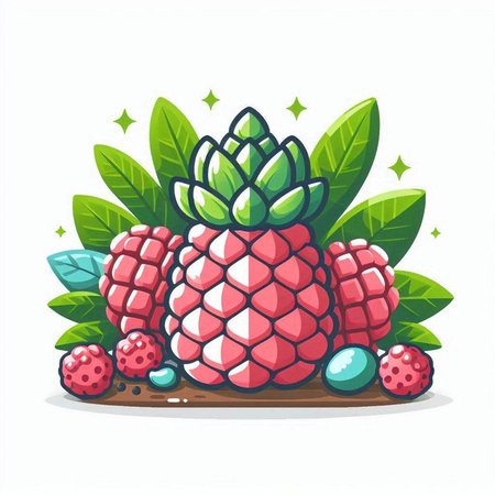 Pineapple fruit with leaves isolated on white background. Vector illustration.のイラスト素材