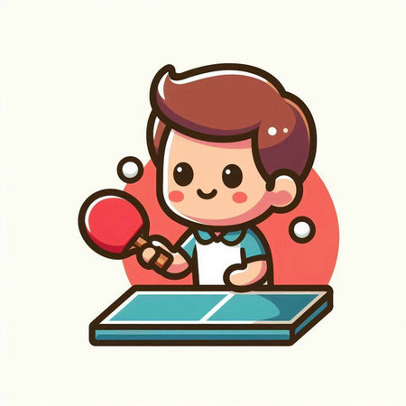 boy playing table tennis cartoon vector illustration. cute boy playing table tennisのイラスト素材