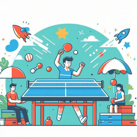 Table tennis. People playing table tennis. Flat style vector illustration.のイラスト素材