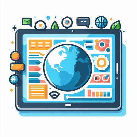 Vector illustration of modern flat design concept of digital marketing and SEO optimization. Global business and social media.のイラスト素材