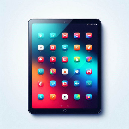 Tablet pc with colorful apps on white background. 3d renderingのイラスト素材