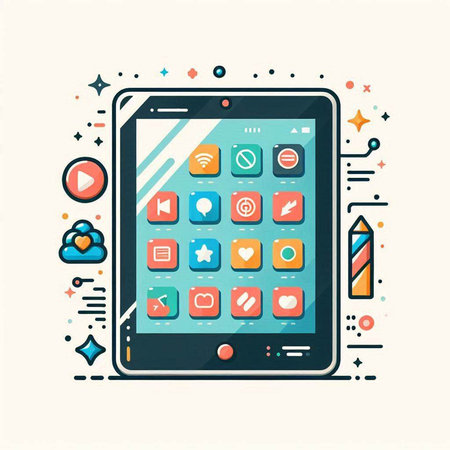 Smartphone with application icons. Colorful flat design vector illustration.のイラスト素材