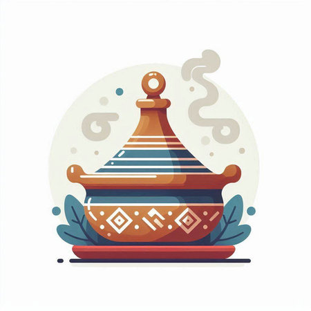 Ceramic pot with ethnic ornament. Vector illustration in flat styleのイラスト素材