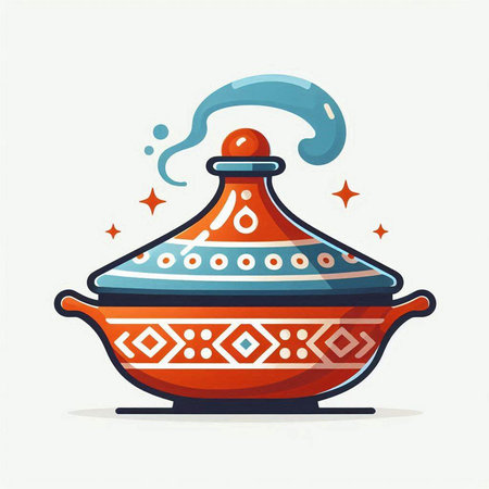 Ceramic pot with ornament. Vector illustration in flat style.のイラスト素材
