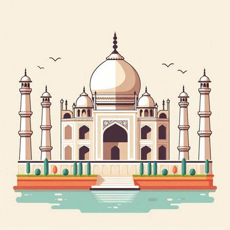 Taj Mahal in Agra, Uttar Pradesh, India. Vector illustrationのイラスト素材