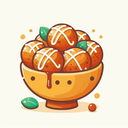 Illustration of a bowl of dumplings. Vector illustration.のイラスト素材