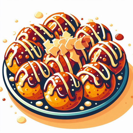 Illustration of a chocolate donuts on a plate on a white backgroundのイラスト素材