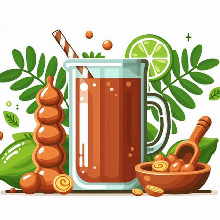 Cocktail and ingredients. Vector illustration of a glass of apple juice.のイラスト素材