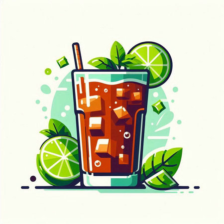 Cuba libre cocktail with lime and mint. Vector illustration.のイラスト素材