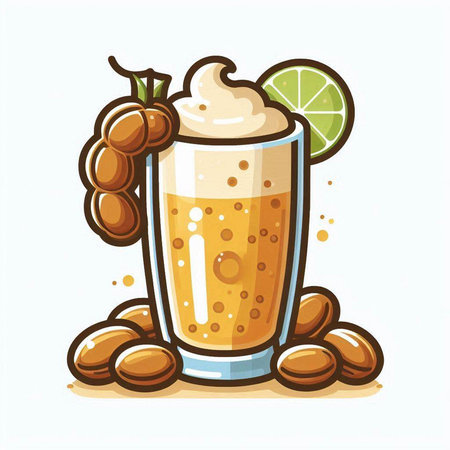 Illustration of a glass of beer with a lime and coffee beansのイラスト素材