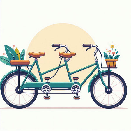 Vector illustration of a retro bicycle with flower pots on a white backgroundのイラスト素材