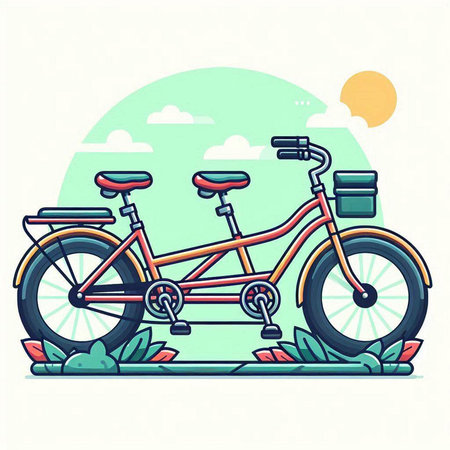 Retro bicycle in the park. Vector illustration in flat style.のイラスト素材