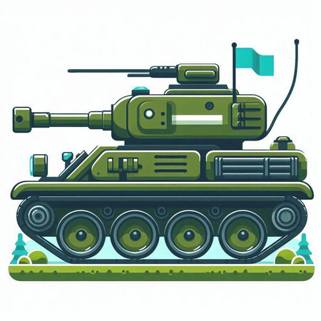 Military tank with a flag. Vector illustration in cartoon style on white background.のイラスト素材