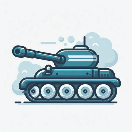 Cartoon tank in flat style. Vector illustration of military equipment.のイラスト素材