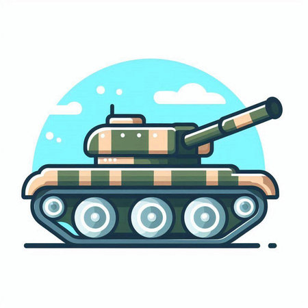 Cartoon tank icon. Vector illustration of a military tank on a white background.のイラスト素材