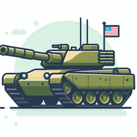 Cartoon tank with american flag on it. Vector illustration.のイラスト素材