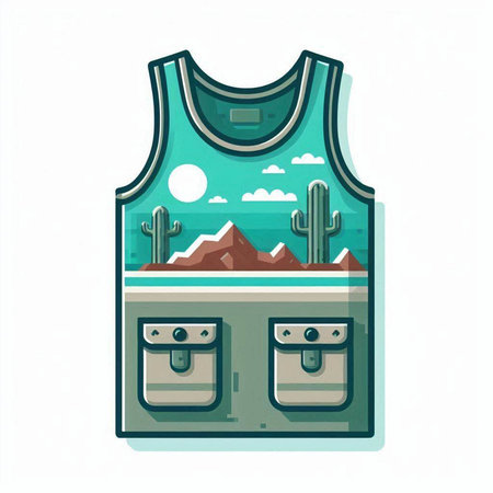 Cartoon t-shirt with cactus and mountains. Vector illustrationのイラスト素材