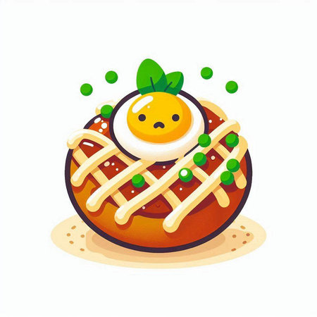 Kawaii cookie with egg and green peas. Vector illustration.のイラスト素材