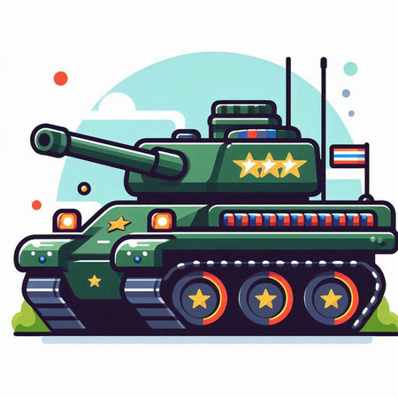 Military tank. Vector illustration isolated on white background. Flat style.のイラスト素材