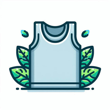 Basketball shirt and green leaves. Flat vector illustration. Isolated on white background.のイラスト素材