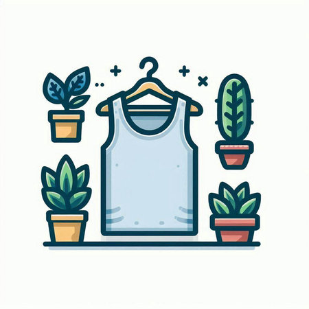 T-shirt and houseplants. Flat design vector illustration.のイラスト素材