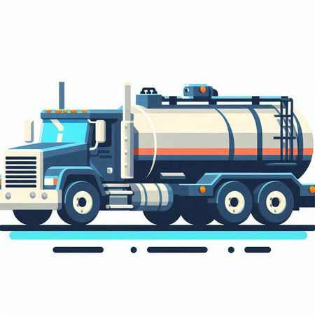 Truck with oil tank on the road. Vector illustration in flat styleのイラスト素材