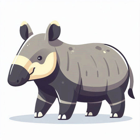 Cute cartoon rhinoceros on white background. Vector illustration.のイラスト素材
