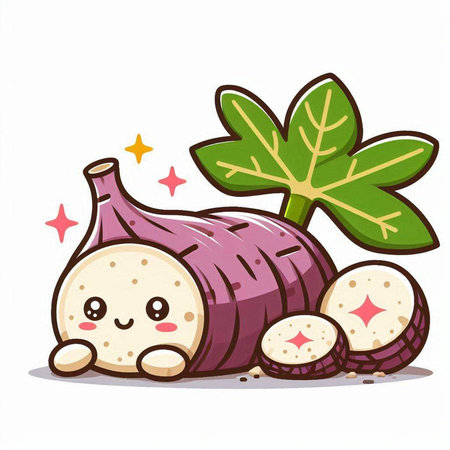 Illustration of a Cute Purple Eggplant Character Mascotのイラスト素材